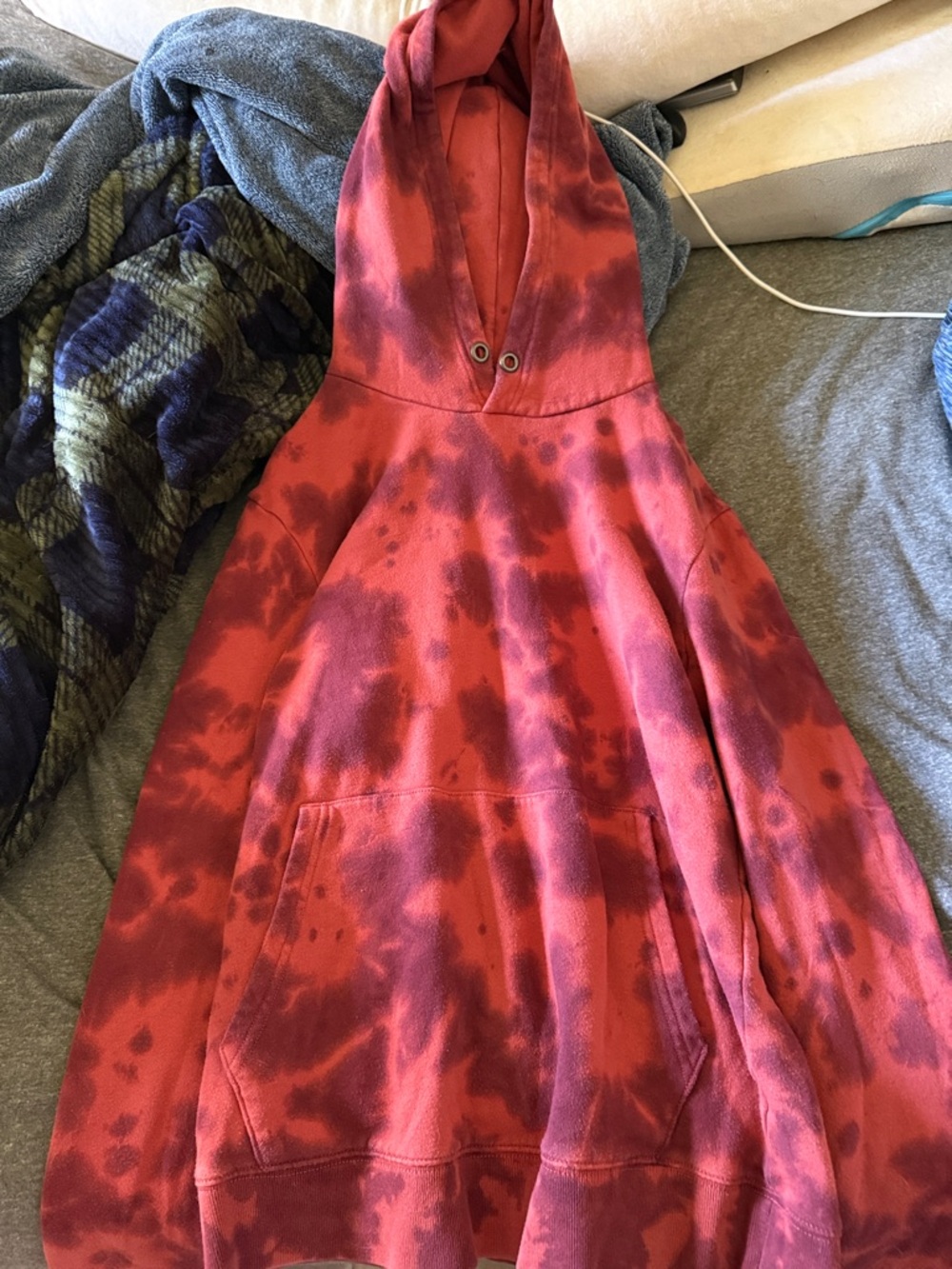 Red Tie-Dye Hooded Pullover Sweatshirt